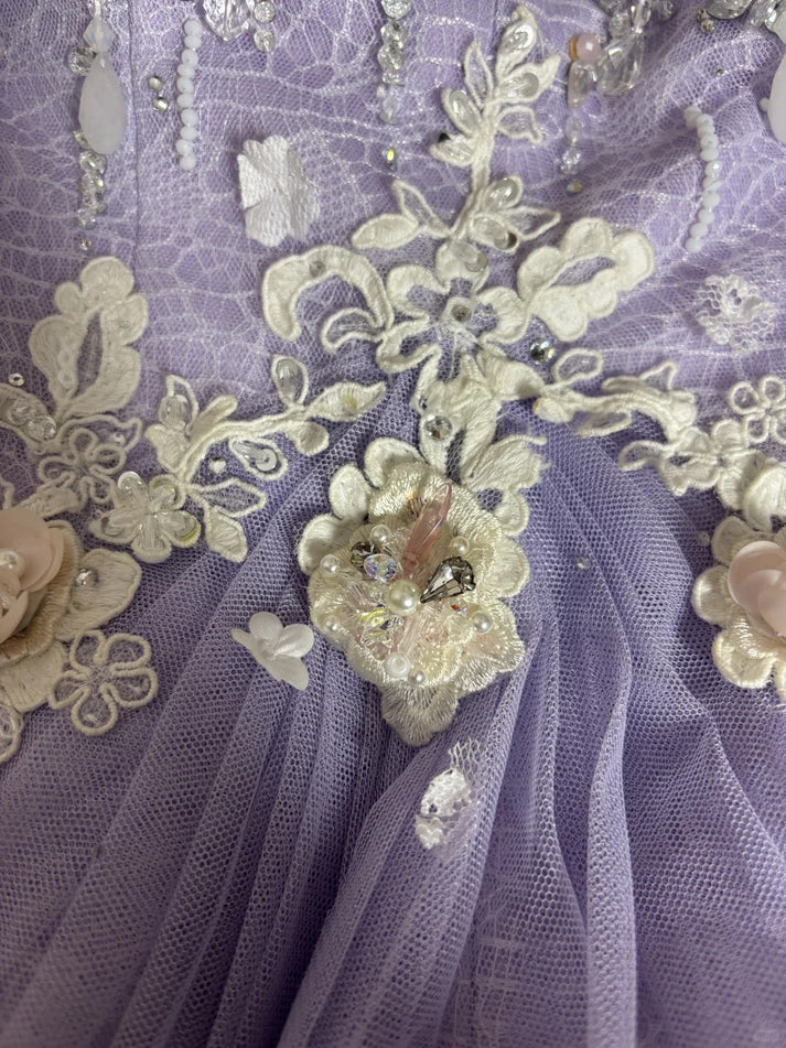 Gentle Purple Mermaid Sweetheart Neck Floral Tulle Prom Dress Party Dress with Slit DP3182