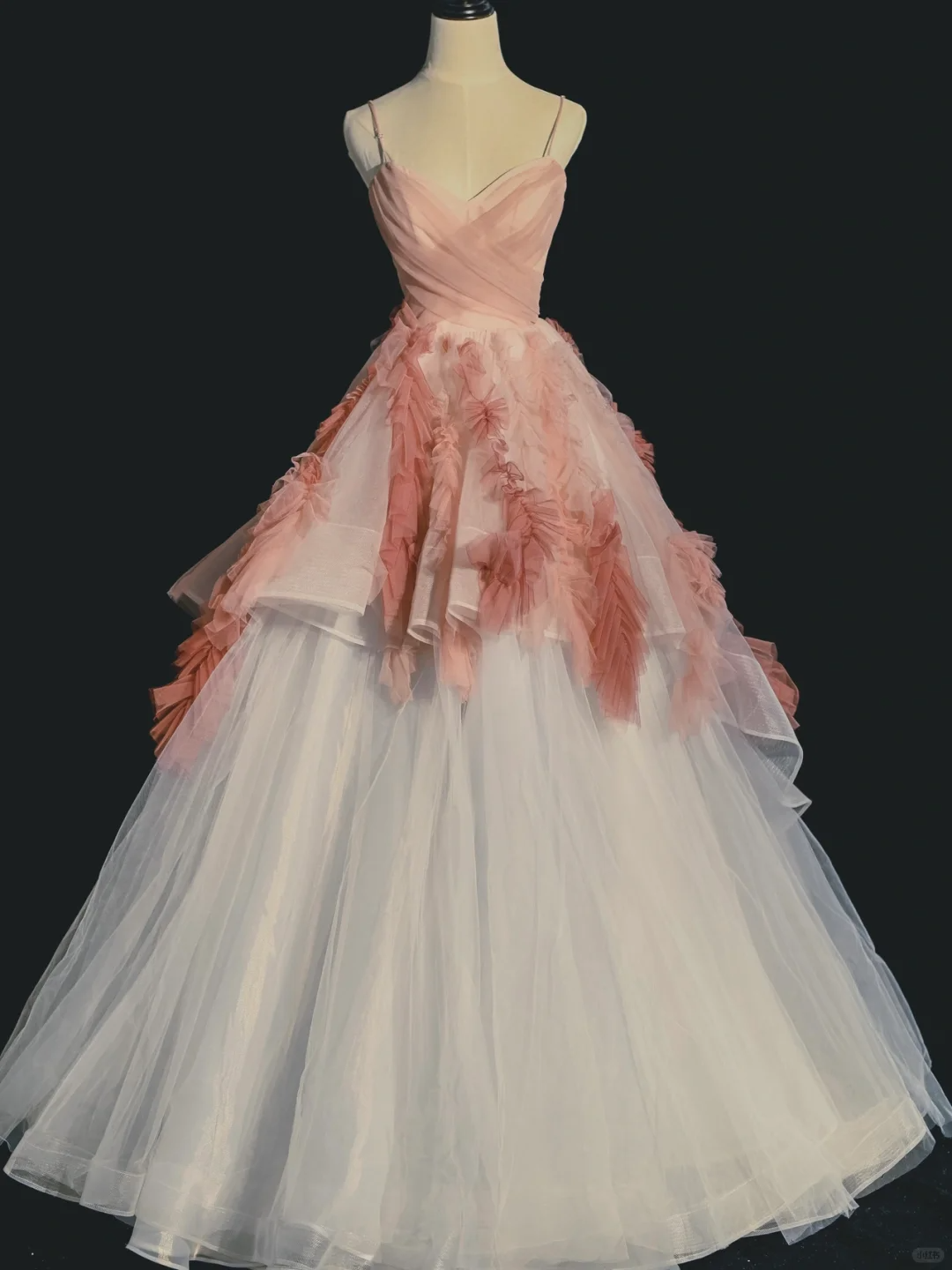 Pink A Line Spaghetti Strap Tulle Long Prom Dress Graduation Prom Dress DP2145