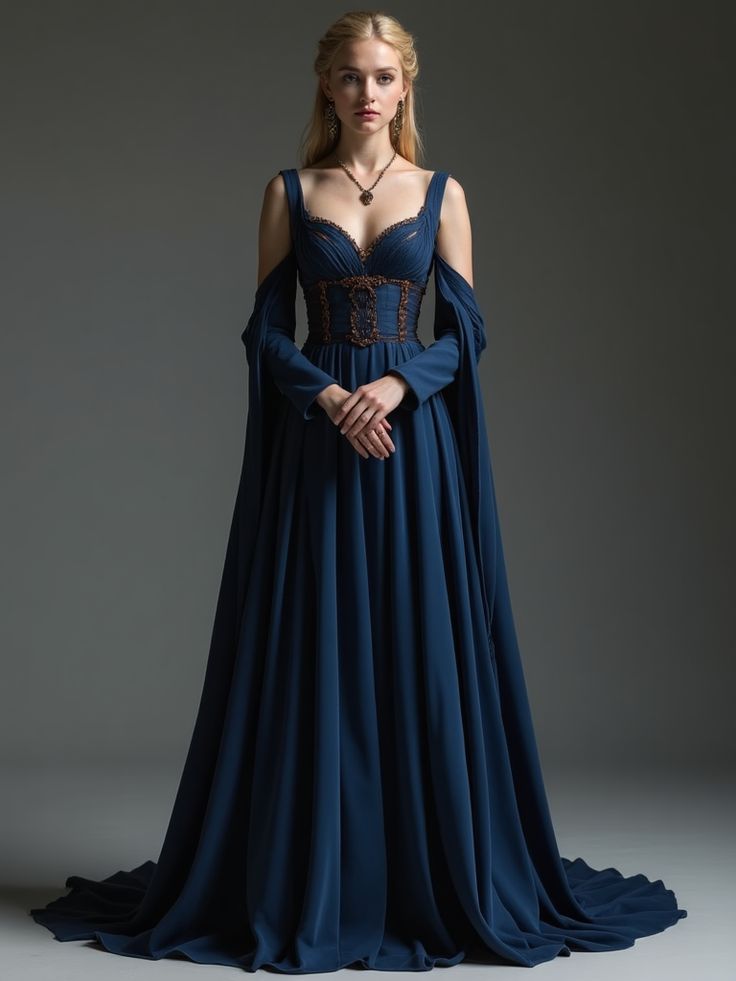 Classic Dark Blueprint A Line Long Sleeve Appliques Satin Prom Dress Evening Dress DP3150