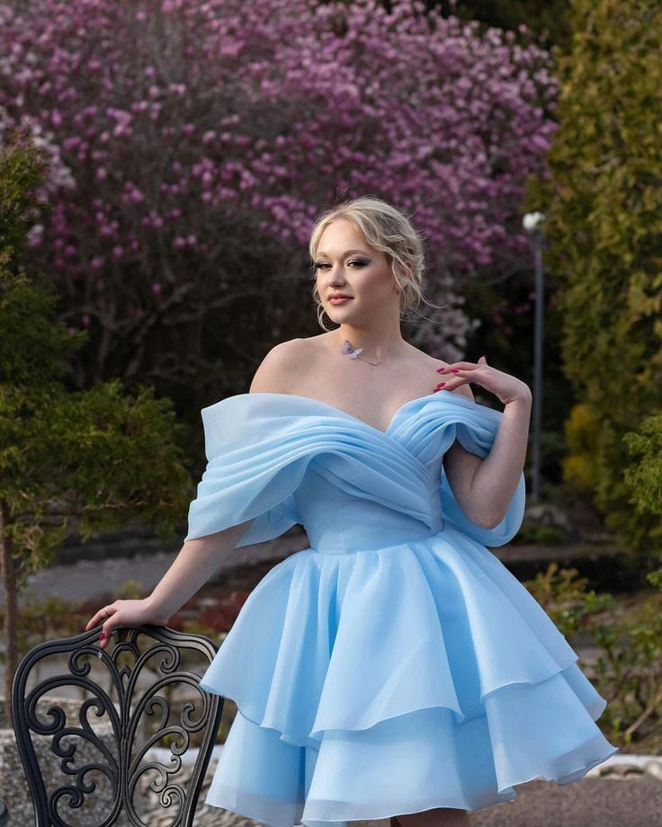Baby Blue Pleated Gentle New Organza Short Homecoming Dress Cocktail Dress DP2931