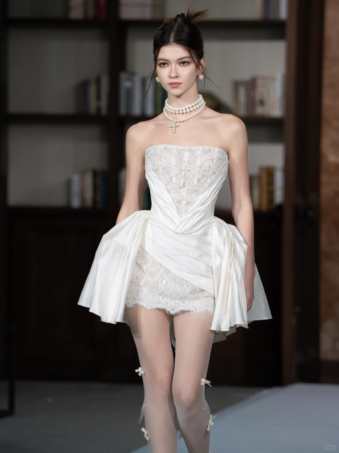 Cute A Line Strapless White Lace Satin Short Homecoming Dress Cocktail Dress DP2842