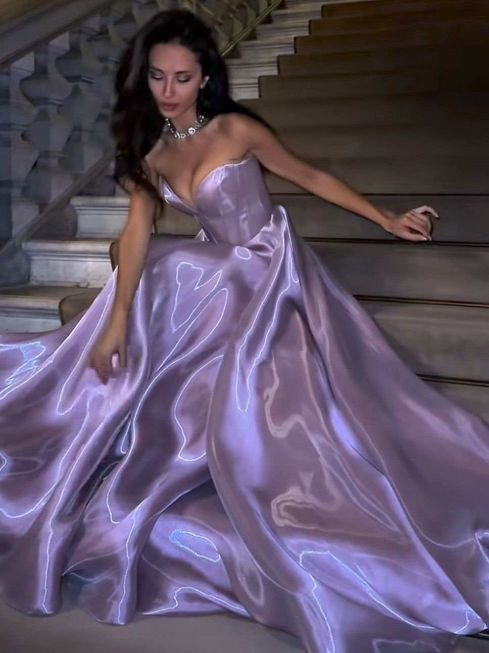 Dreamy A Line Sweetheart Neck Purple Tulle Long Prom Dress Graduation Prom Dress DP6665