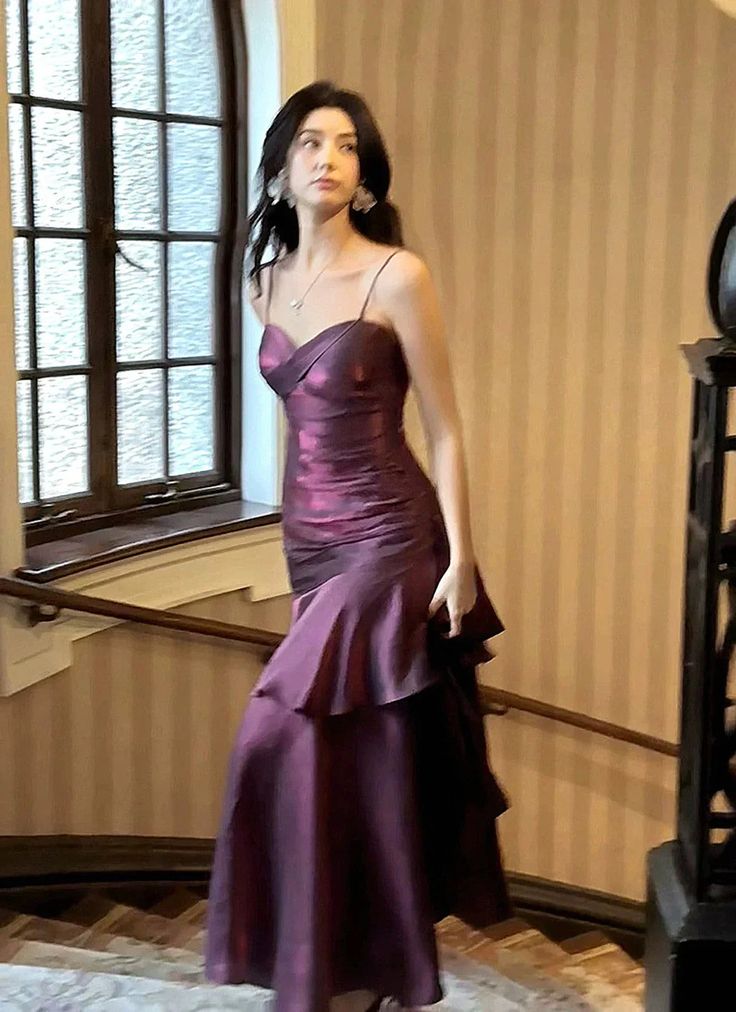 Purple Mermaid Spaghetti Straps Long Prom Dresses Birthday Party Dress Evening Gowns DP4239