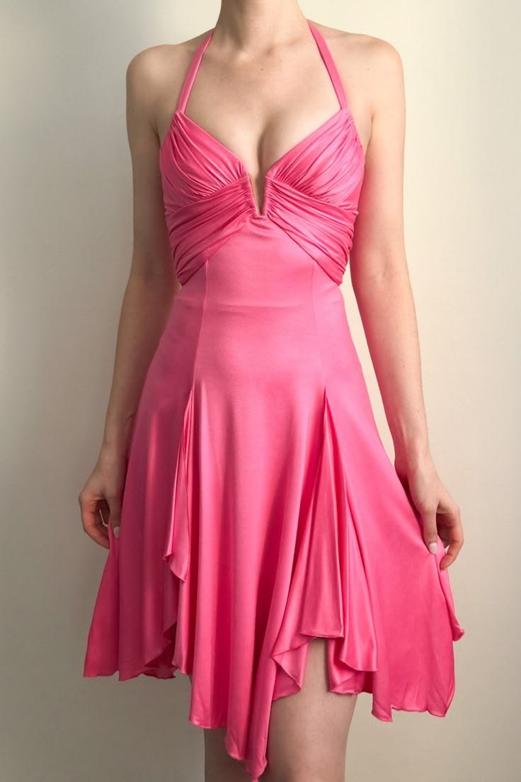 Pink A Line Halter Satin Backless Homecoming Dress Cocktail Dress DP5480