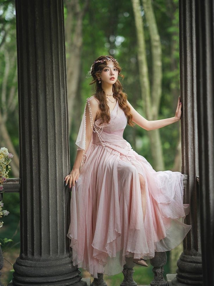 Gentle Pink A Line Spaghetti Strap Beaded Chiffon Prom Dress DP4167