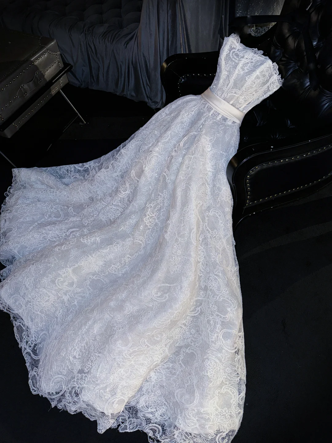 Charming A Line Strapless White Lace Long Prom Dress Evening Dress DP2089