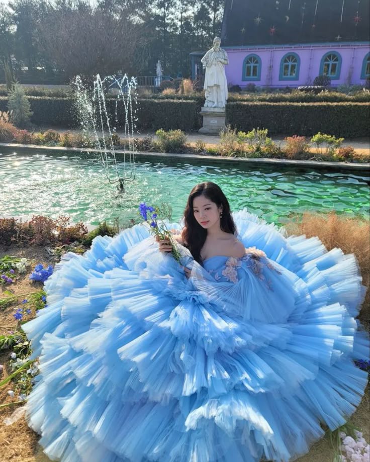 Princess A Line Off the Shoulder Appliques Blue Tulle Party Dress Birthday Dress DP2350