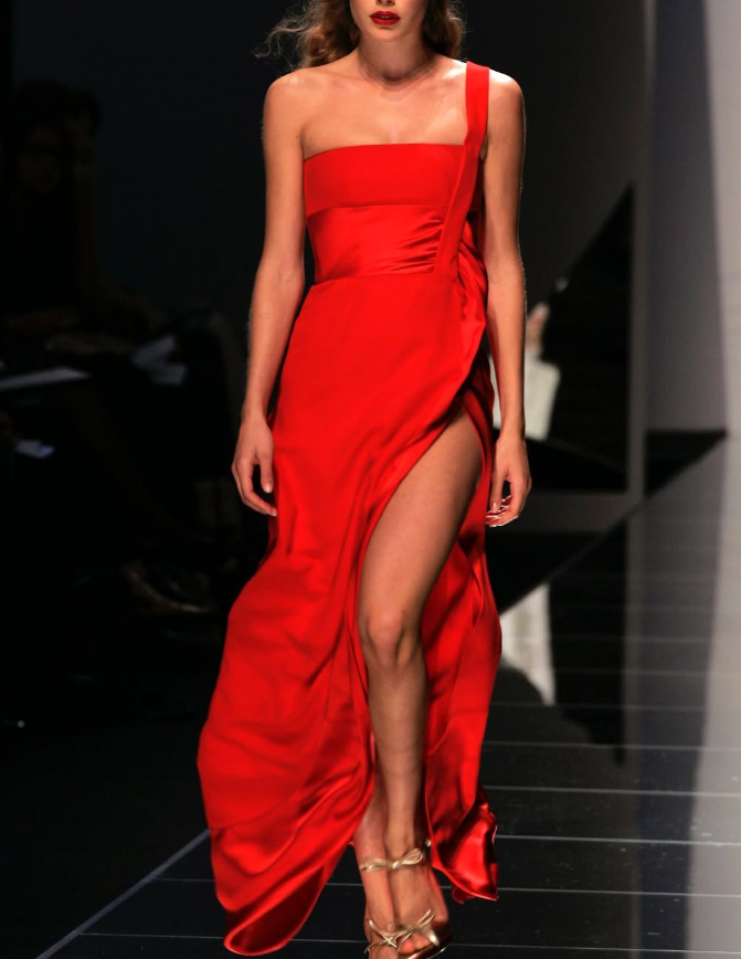 Elegant A Line One Shoulder Red Satin Prom Dress Graduation Prom Dress with Slit DP2157