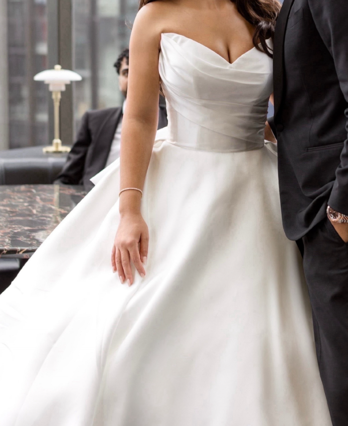 Elegant Ball Gown Sweetheart Neck Satin Long Sweep Wedding Dress with Bow DP1867