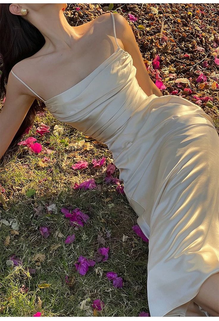 Sexy Mermaid Spaghetti Straps Ivory Satin Prom Dress DP799
