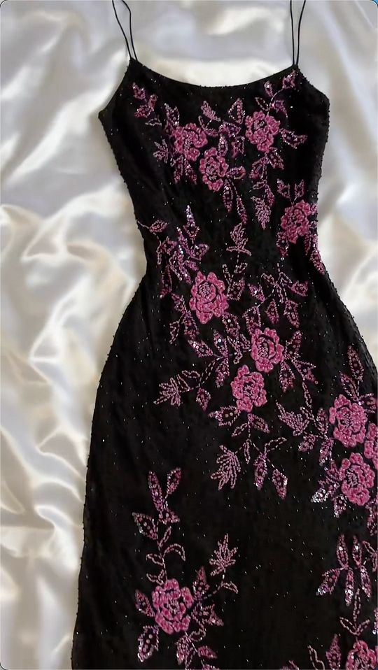 Vintage A Line Spaghetti Strap Beads Chiffon Satin Prom Dress Evening Dress DP1408