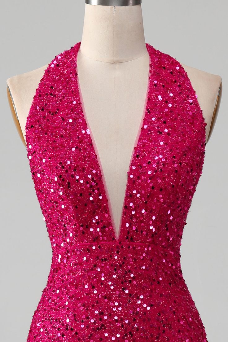 Mermaid Halter Sequin Satin Prom Dress With Slit DP775