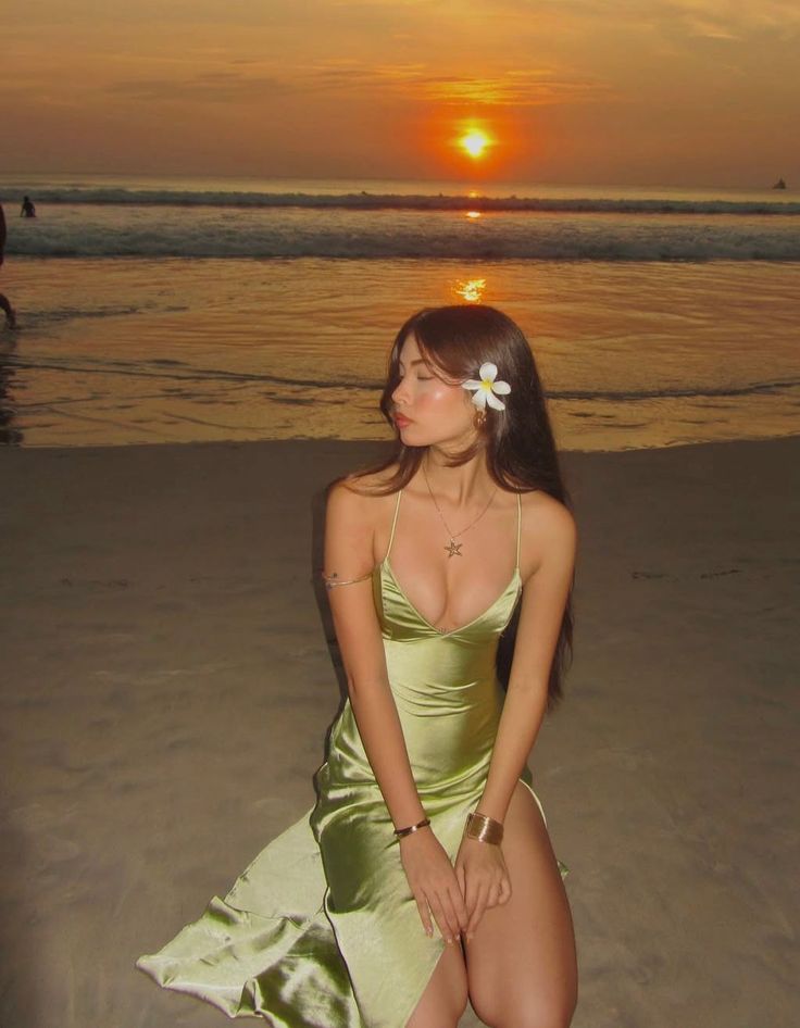 Simple Green Mermaid Spaghetti Strap Chiffon Satin Prom Dress Vacation Dress DP3982