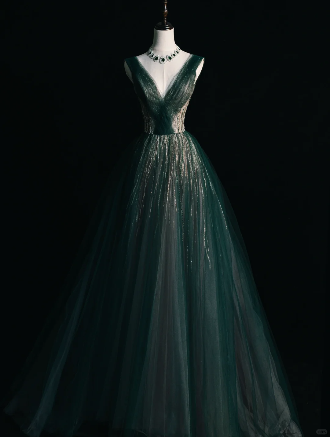 Charming A Line V Neck Sequin Green Tulle Long Prom Dress Graduation Prom Dress DP2144