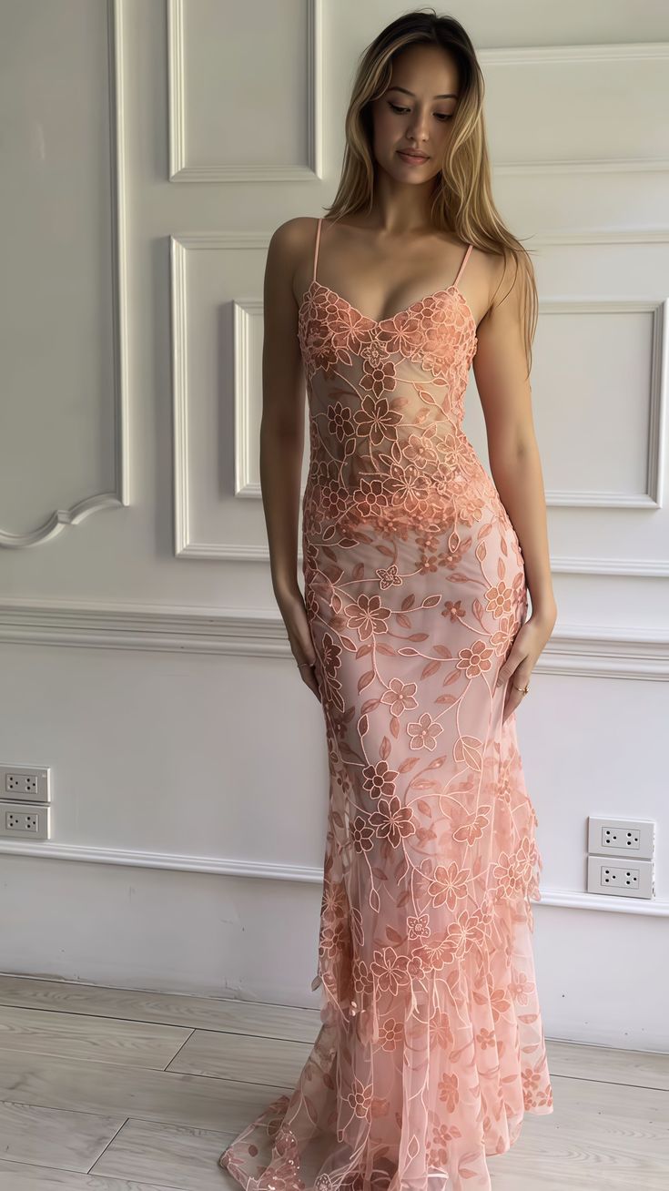 Exquisite Pink Floral Beaded Sequin Tulle Long Evening Gown Prom Gown DP2917