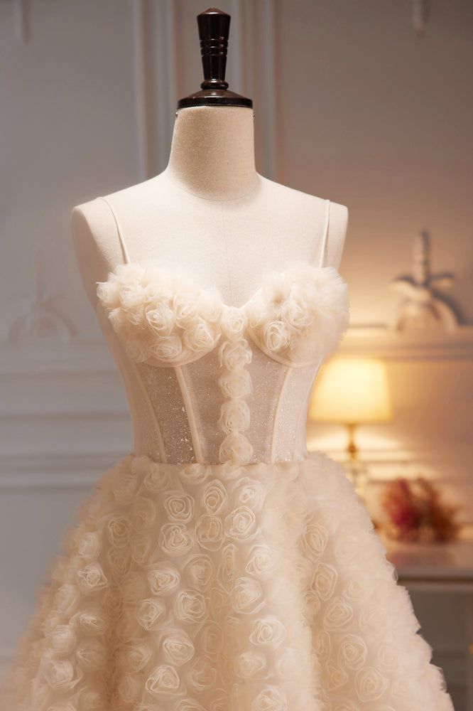 A Line Spaghetti Strap Floral Tulle Homecoming Dresses DP786