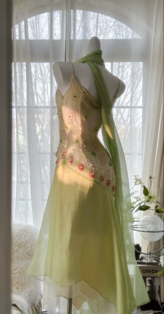 Gentle Mermaid Spaghetti Strap Beaded Green Chiffon Prom Dress Evening Dress DP2067