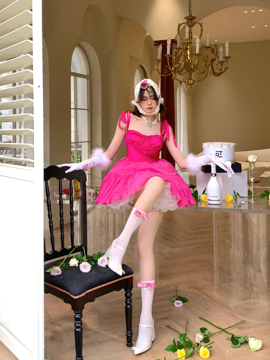 Barbie Pink A Line Spaghetti Strap Satin Tulle Short Homecoming Dress Cocktail Dress DP2526