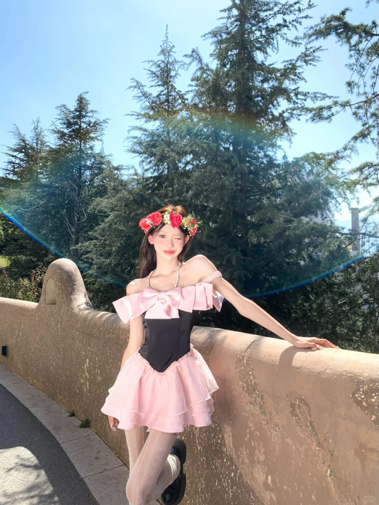 Cute A Line Off the Shoulder Pink Bow Organza Mini Homecoming Dress Birthday Dress DP2606