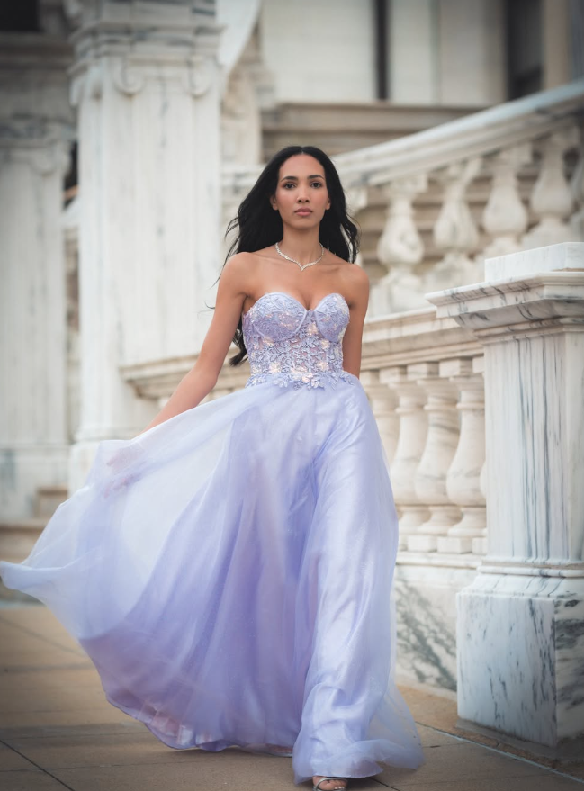 Lilac A Line Sweetheart Neck Corset Appliques Tulle Long Prom Dress Evening Dress DP1580
