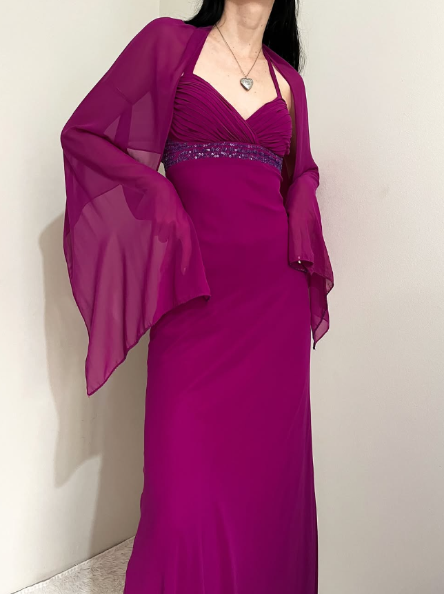 Vintage Sheath Halter Beaded Dark Purple Chiffon Open Back Party Dress Evening Dress DP2367