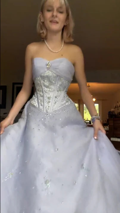 Lilac A Line Sweetheart Neck Beaded Tulle Long Prom Dress Evening Dress DP2786