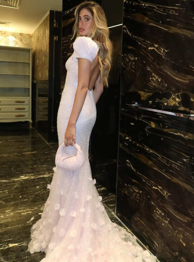 Romantic Pink Flower Beaded Sequin Puff Tulle Long Prom Dress Party Dress Date Dress DP2989