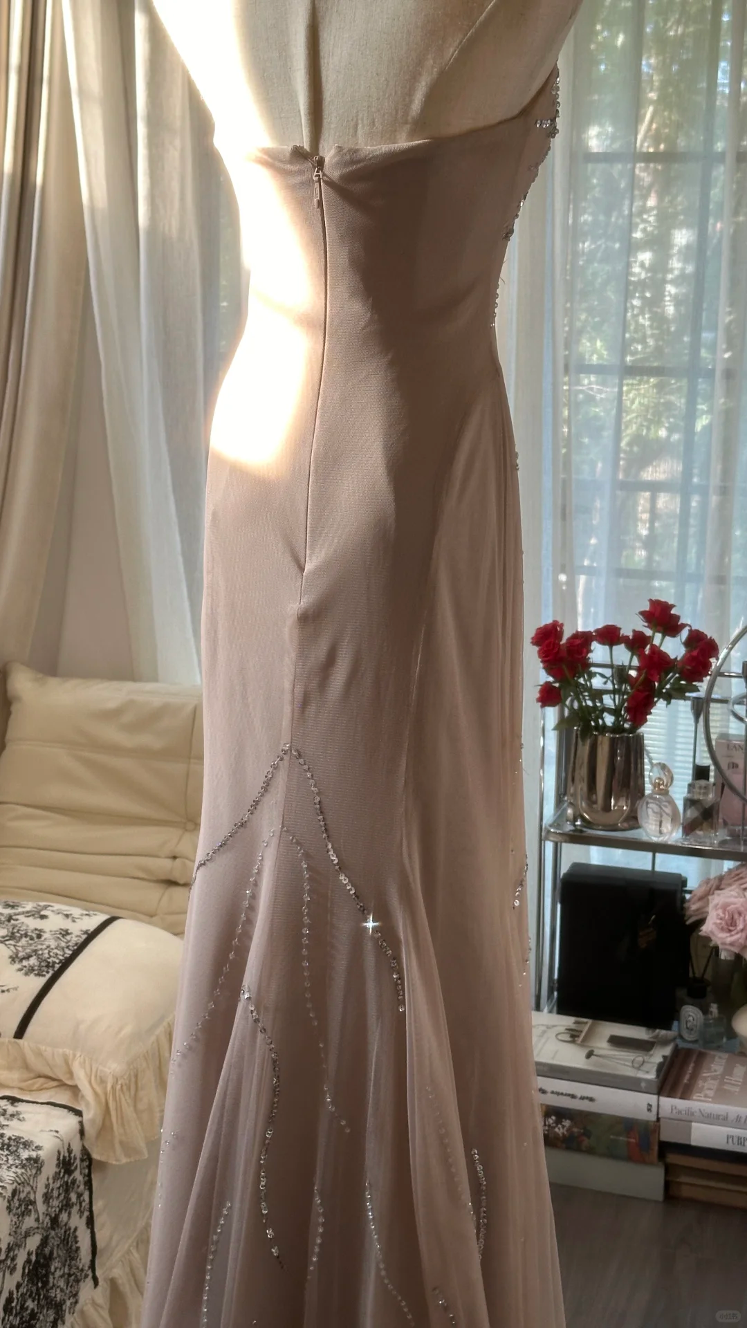 Elegant Mermaid Strapless Sequin Chiffon Long Party Dress Wedding Guest Dress DP2480