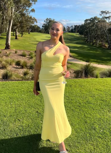 Yellow Mermaid One Shoulder Satin Long Prom Dress Evening Dress DP1385