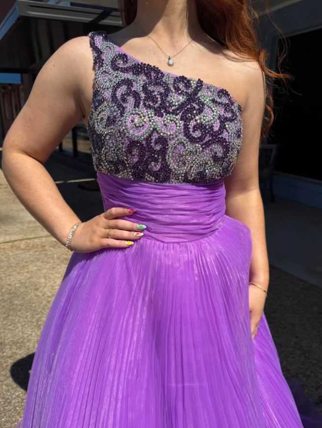 Beautiful A Line One Shoulder Beaded Purple Tulle Long Prom Dress Evening Dress DP6274