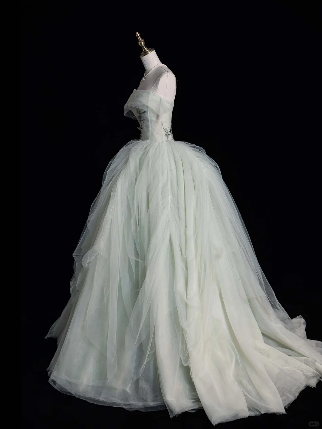 Romantic A Line Strapless Floral Sage Green Tulle Long Evening Dress Party Dress DP2300