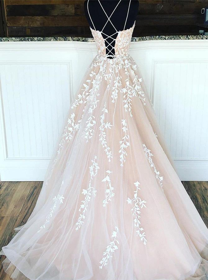A-line Round Neck Tulle Lace Yellow Prom Dress Formal Dress DP2126