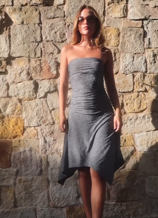 A Line Strapless Sequin Satin Knee Length Homecoming Dress Outfits DP1415