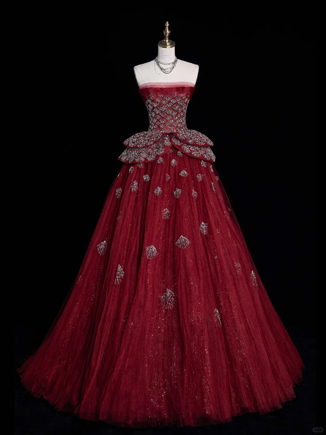 Gorgeous A Line Strapless Beaded Sequin Burgundy Tulle Long Prom Dress Evening Dress DP2174