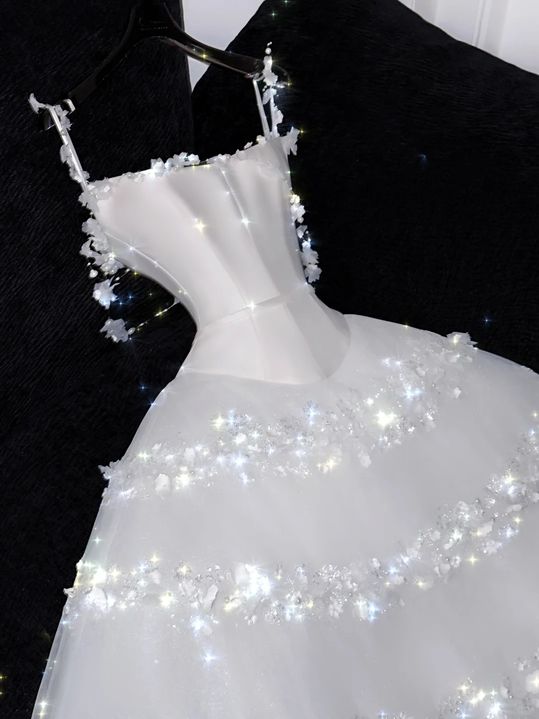 Fairy A Line Spaghetti Strap Flower White Satin Tulle Party Dress Prom Dress DP2565