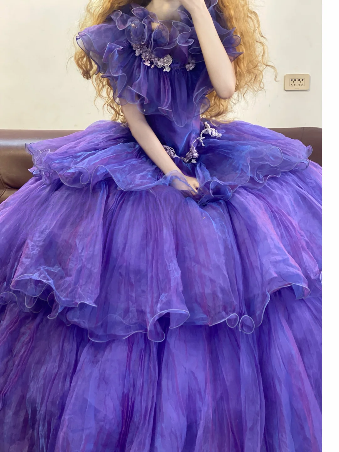 Purple Ball Gown Off the Shoulder Rhinestone Layered Organza Prom Dress 22 Birthday Dress DP4072
