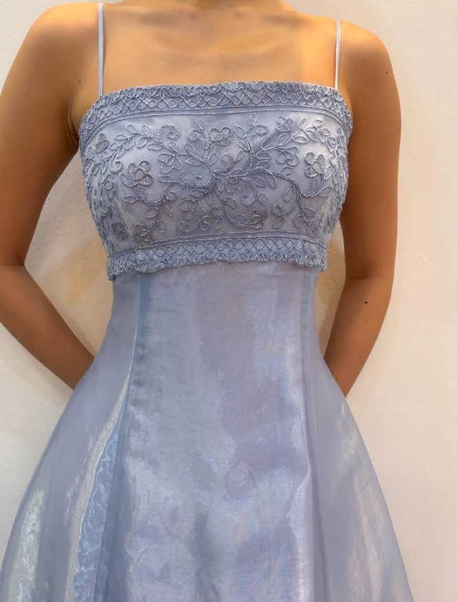 Vintage Light Purple A Line Beaded Tulle Organza Prom Dress Evening Dress Date Dress DP5278