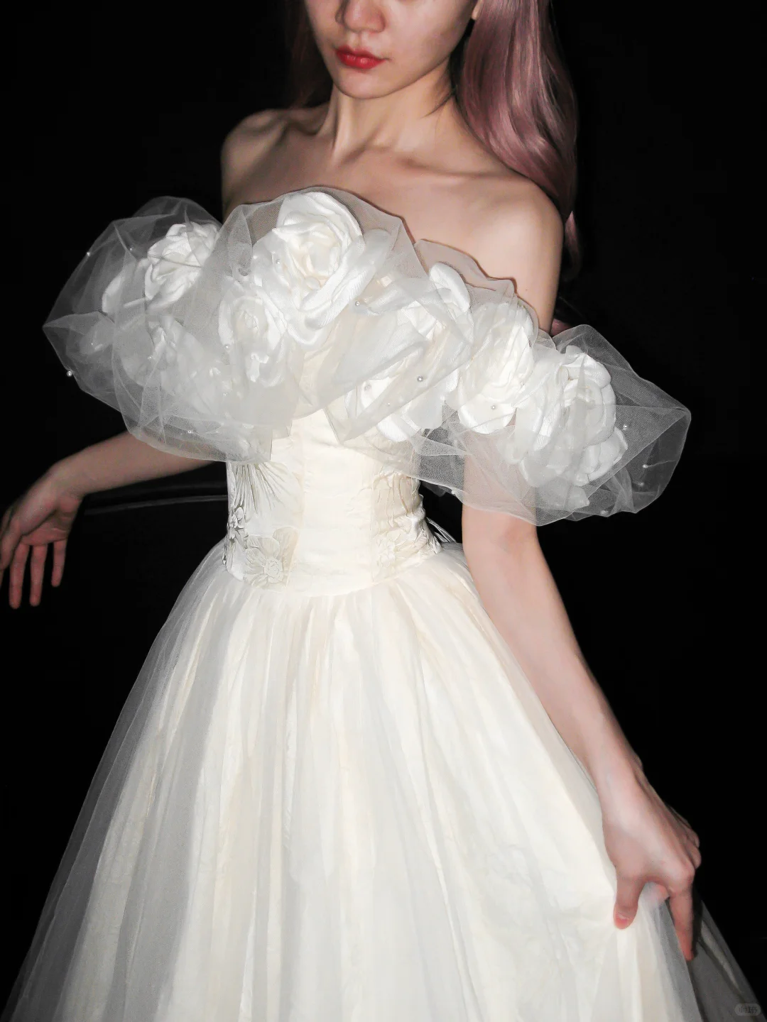 Elegant Princess A Line Off the Shoulder Floral Tulle Wedding Dress DP5174