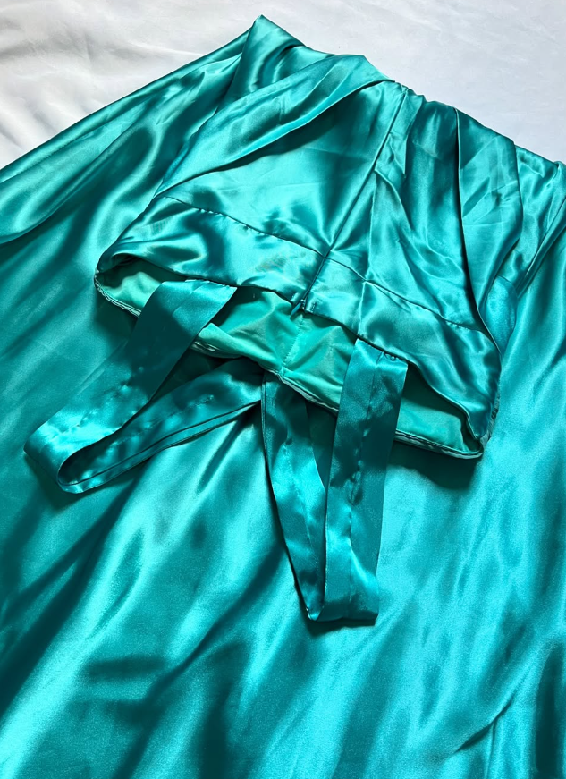 Vintage A Line Halter Blue Satin Long Prom Dress Evening Dress DP2139