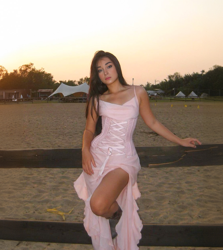 Elegant A Line Spaghetti Strap Ruffle Pink Chiffon Prom Dress Evening Dress with Slit DP2172