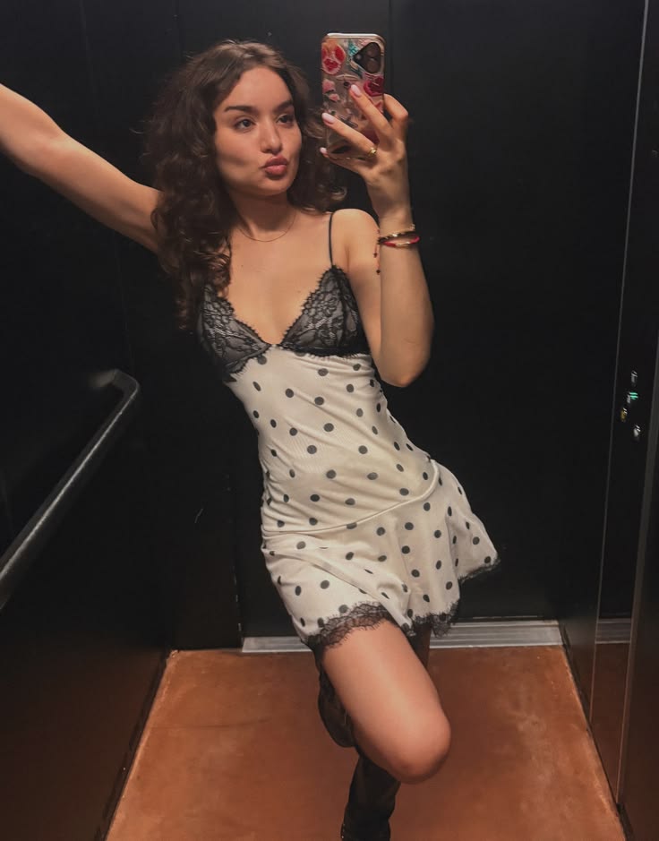 Cute Polka Dot A Line Spaghetti Strap Satin Homecoming Dress Outfits DP8163