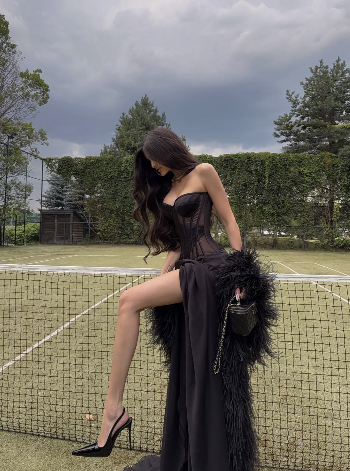 Sexy Black A Line Sweetheart Neck Corset Satin Long Prom Dress Evening Dress with Slit DP7855
