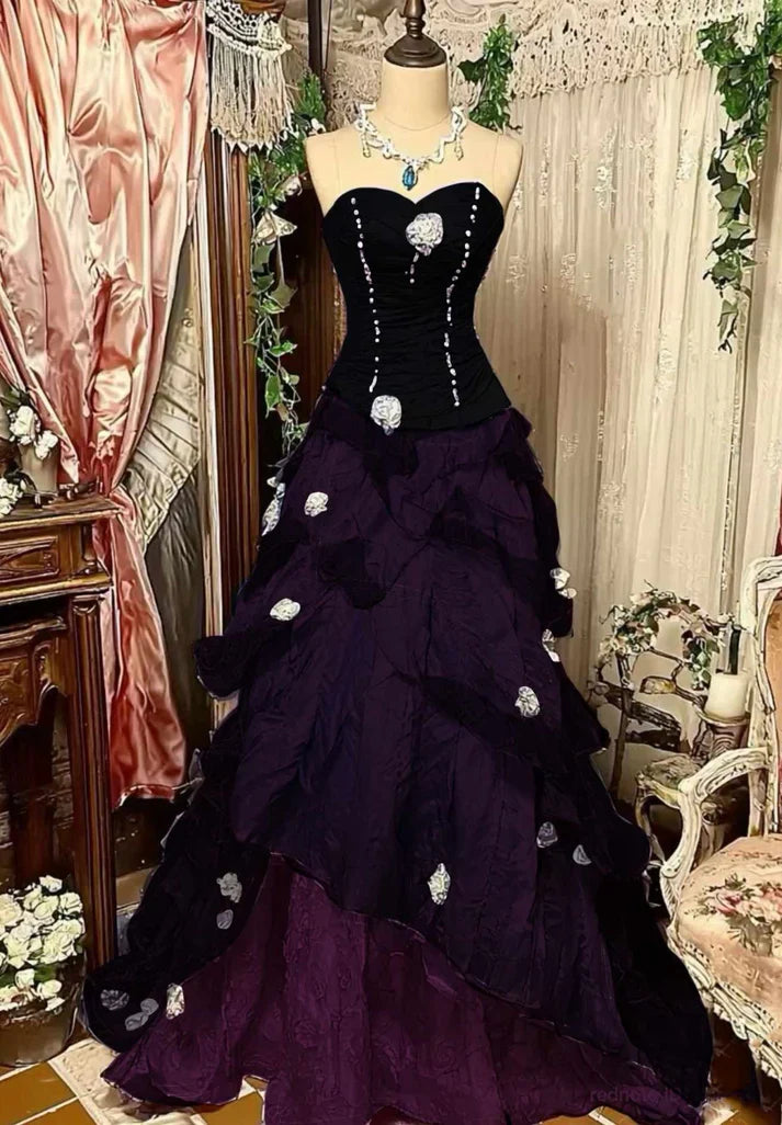 Purple Pink Blue Gradient Fashion Retro Elegant Delicate Floral Beads Sweet Elegant Long Tulle Floor Length Ball Gown Evening Gown DP4052