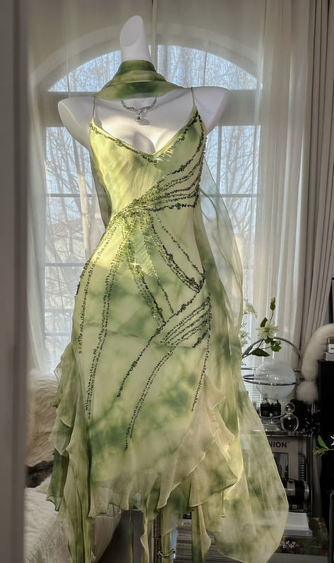 Green A Line Spaghetti Strap Beaded Ruffle Chiffon Short Party Dress Prom Dress DP2217