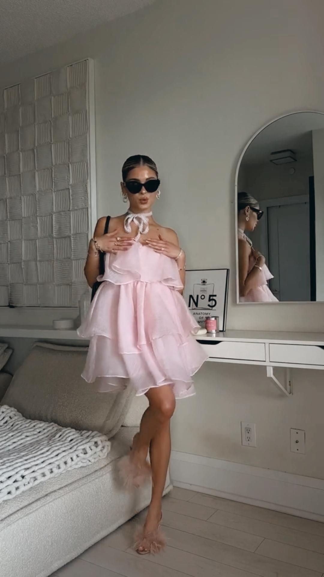 Sweety Pink A Line Strapless Layered Organza Short Homecoming Dress Outfits Birthday Dress DP3313