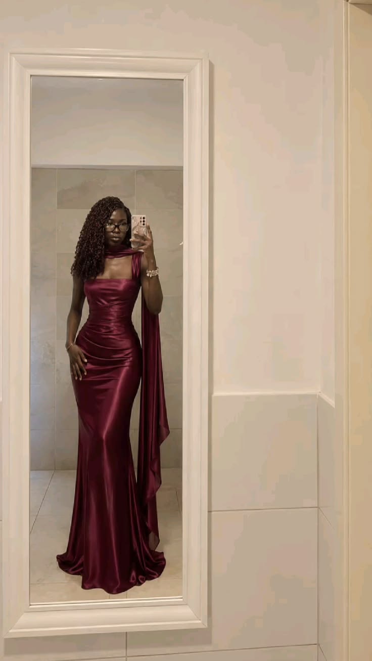 Dark Burgundy Mermaid Strap Satin Long Prom Dress Evening Dress DP7856