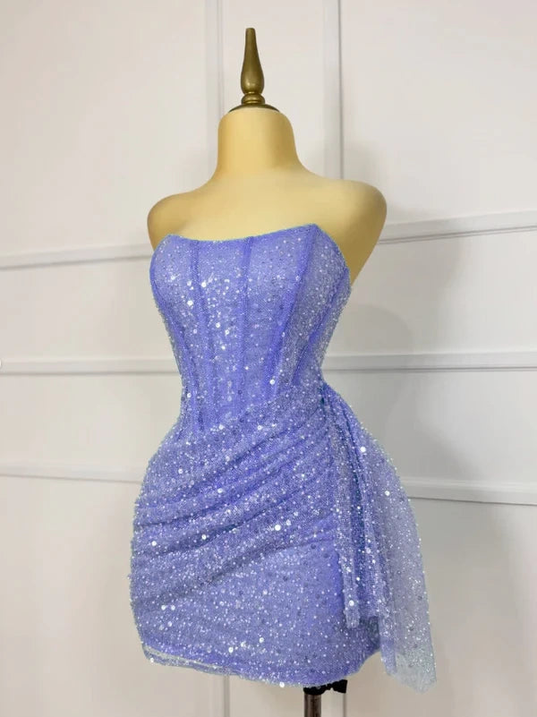 Gorgeous Pink Sequins Short Bodycon Dress Homecoming Dress DP562