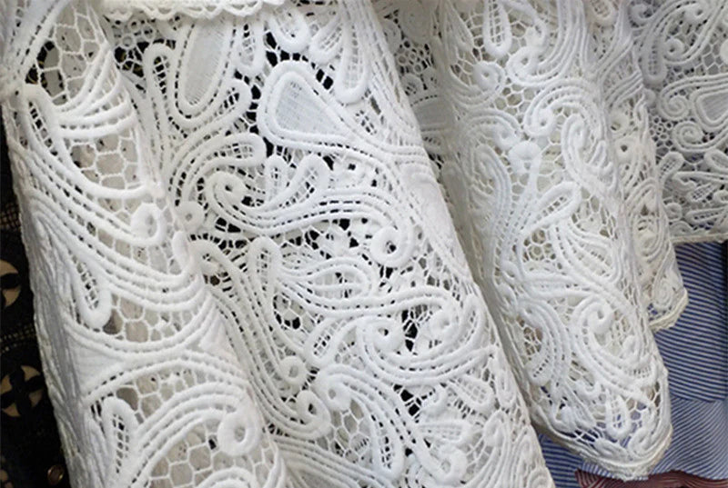 White A Line Round Neck Long Sleeve Layered Lace Prom Dress Evening Dress DP1539