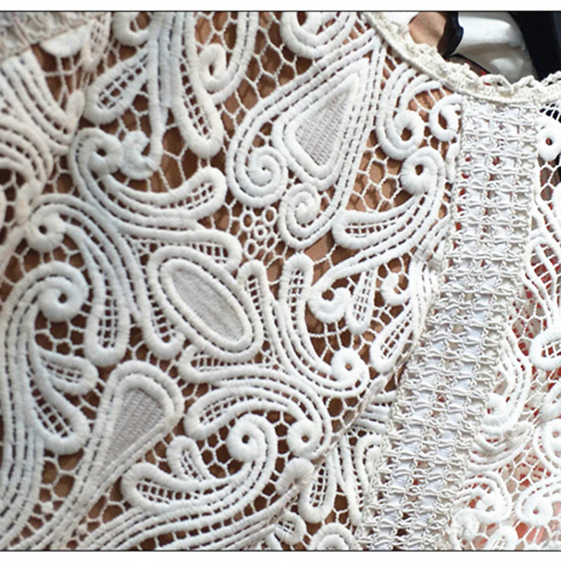White A Line Round Neck Long Sleeve Layered Lace Prom Dress Evening Dress DP1539