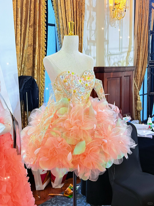 Stunning A Line Long Sleeve Embroidery Flower Tulle Short Homecoming Dress DP2700